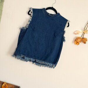 Cutoff denim frayed tank gap 1969 with back zipper & side split & fringe